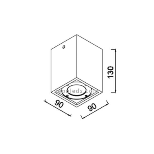 Dimensiones Plafón cuadrado exterior Levi de Mantra | LeonLeds Iluminación