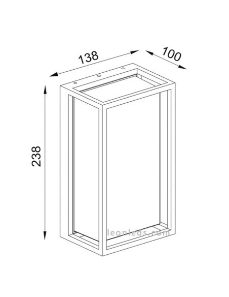Dimensiones Aplique exterior LED rectangular 9W 3000K Chamonix 7062 7063 Mantra | LeonLeds