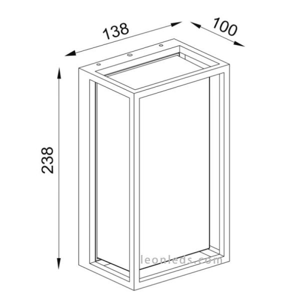 Dimensões Aplique retangular LED de exterior 9W 3000K Chamonix 7062 7063 Mantra | leonleds