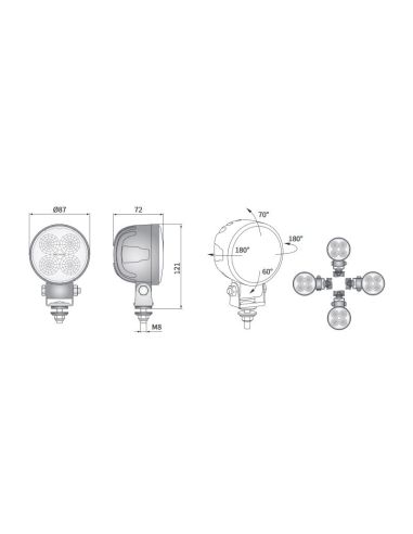 Phare Rond LED Ø87 Avec Câble 12-24V...