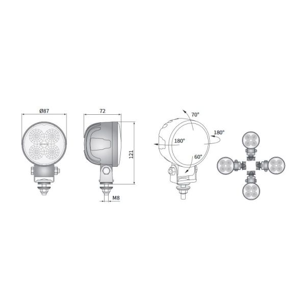 Phare Rond LED Ø87 Avec Câble 12-24V...