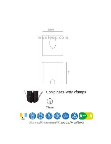 Dimensions Encastré extérieur LED carré Aspen | Éclairage LeonLeds