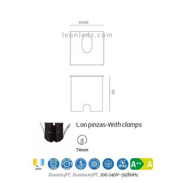 Dimensiones Empotrable LED exterior cuadrada Aspen | LeonLeds Iluminación