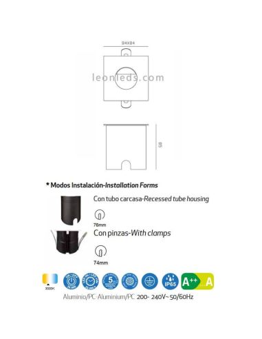 Dimensões Sinalização externa LED embutida Aspen Mantra 7030 7031 7032 | Leon Iluminação LED