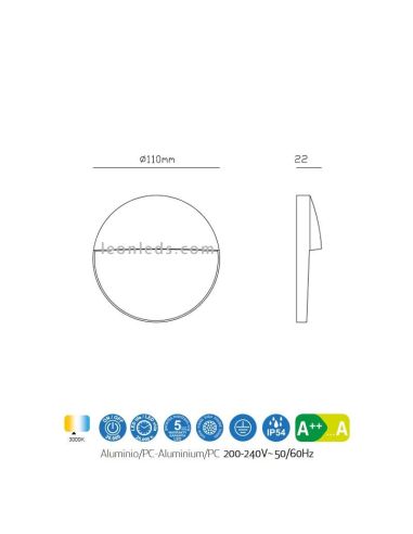 Dimensiones Baliza exterior superficie LED Baker Mantra 7014 7013 7461 | LeonLeds Iluminación