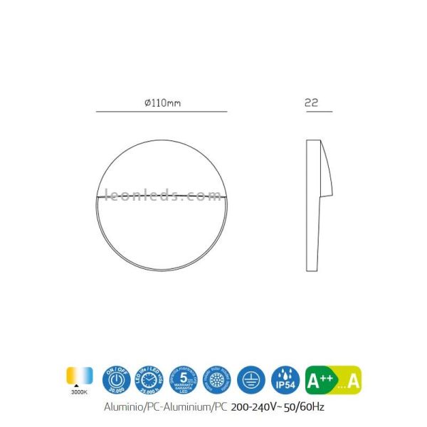 Dimensiones Baliza exterior superficie LED Baker Mantra 7014 7013 7461 | LeonLeds Iluminación
