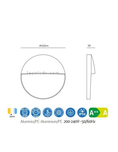Dimensiones Baliza superficie LED redonda para exterior 6W Baker Mantra 7017 7018 7643 | LeonLeds Iluminación