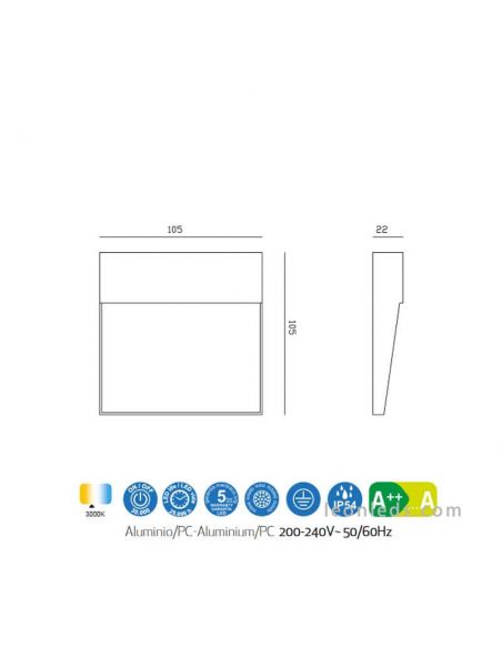 Dimensiones Baker 7012 7011 Baliza LED exterior superficie cuadrada Mantra | LeonLeds Iluminación