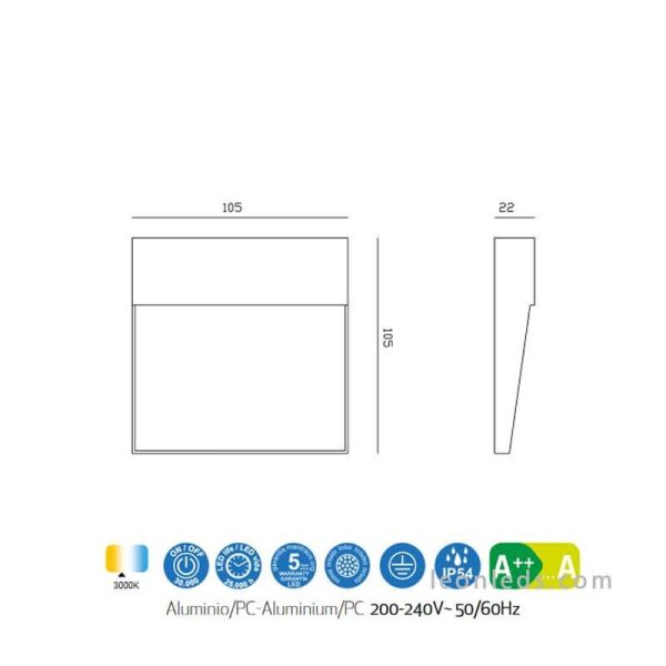 Dimensiones Baker 7012 7011 Baliza LED exterior superficie cuadrada Mantra | LeonLeds Iluminación