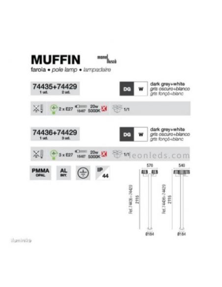 Dimensiones Farola de jardín Muffin con 2 brazos Faro Barcelona | LeonLeds Iluminación