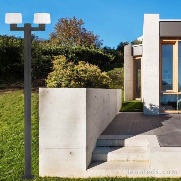 Farola de jardín con 2 brazos Muffin Faro Barcelona | LeonLeds Iluminación