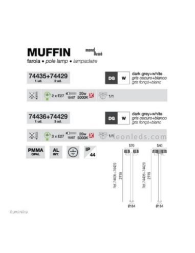 Dimensiones Farola de jardín Muffin con 3 brazos Faro Barcelona | LeonLeds Iluminación