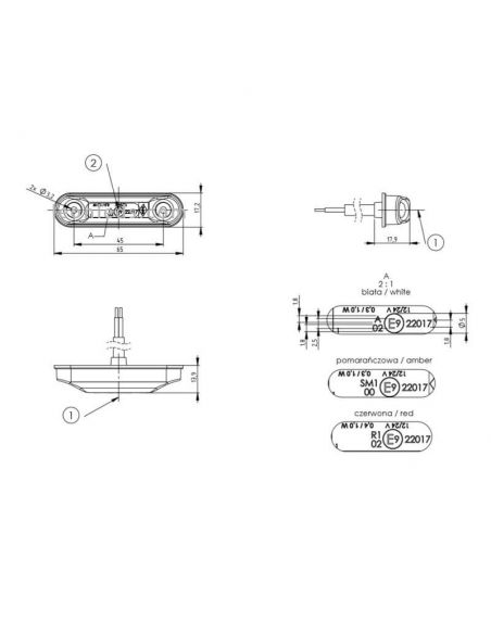 Dimensiones Piloto LED blanco LD2438 LD2439 LD2440 Horpol | LeonLeds Iluminación
