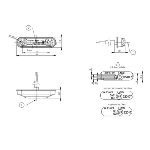 Dimensiones Piloto LED blanco LD2438 LD2439 LD2440 Horpol | LeonLeds Iluminación