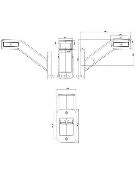Dimensions Avertisseur long à LED avec clignotant W168 catégorie 5 | Éclairage LeonLeds