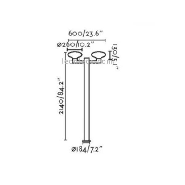 Dimensiones Columna Farola exterior 2 brazos Blubs Faro Barcelona | LeonLeds Iluminación