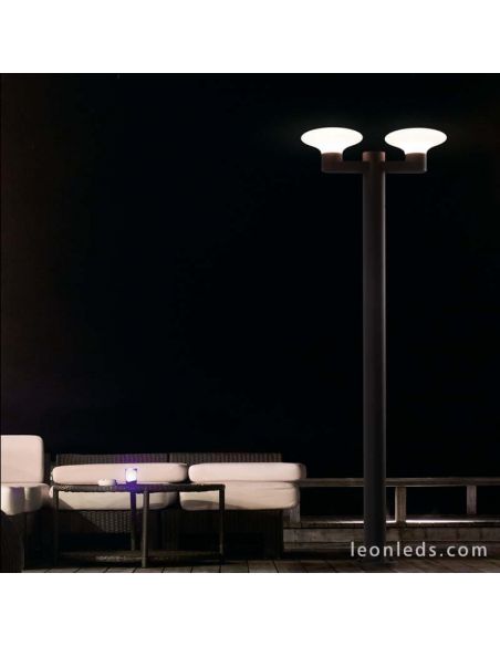 Columna Farola exterior 2 brazos Blubs Faro Barcelona | LeonLeds Iluminación