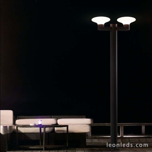 Columna Farola exterior 2 brazos Blubs Faro Barcelona | LeonLeds Iluminación