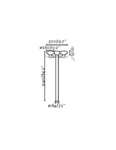 Dimensions Lampadaire d'extérieur 3 bras Blubs | Éclairage LeonLeds
