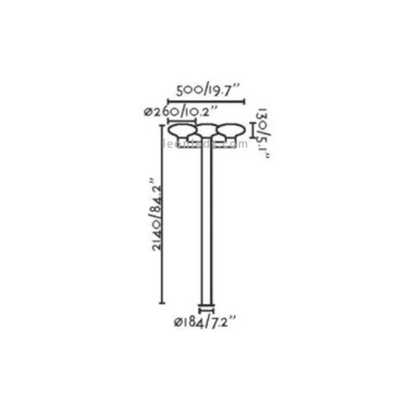 Dimensions Lampadaire d'extérieur 3 bras Blubs | Éclairage LeonLeds