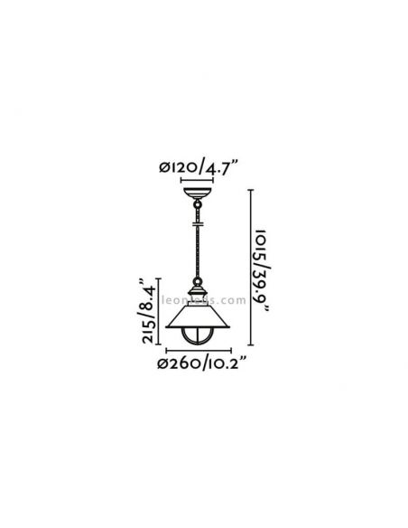 Dimensiones Lámpara de techo exterior blanca y cobre Náutica Faro Barcelona | LeonLeds Iluminación