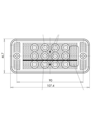 Dimensions Petit feu arrière à led 3 fonctions 821 was | Éclairage LeonLeds