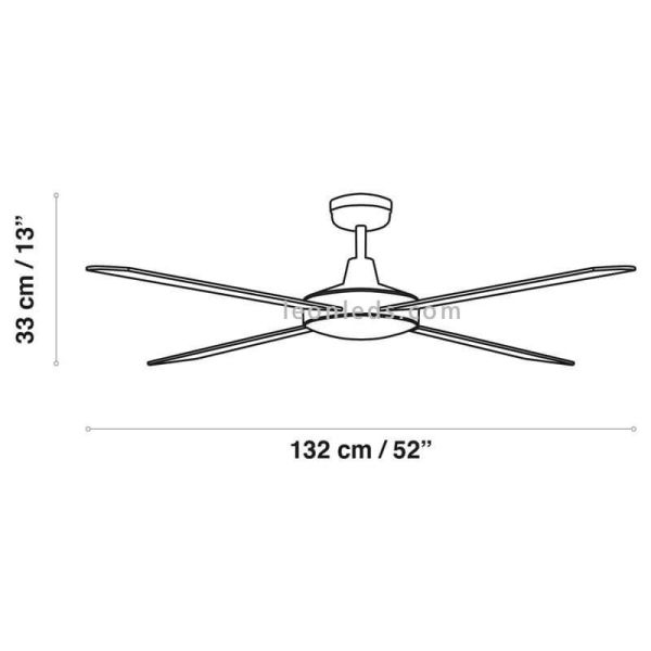 Dimensions du Ventilateur Raki ACB noir et bois | LeonLeds Lighting