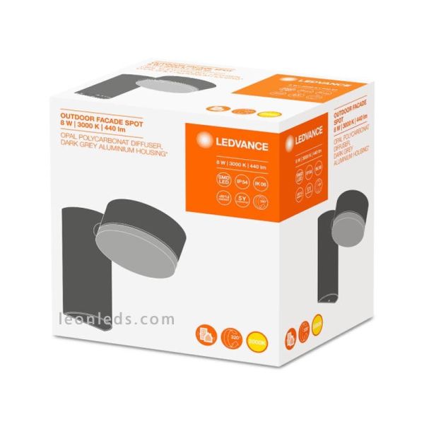 Applique murale d'extérieur LED rotative gris foncé Facade Spot LedVance | Éclairage LeonLeds