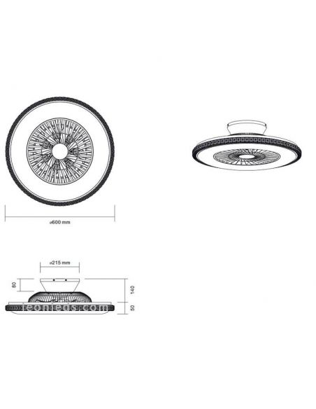 Dimensiones R62412106 Ventilador Plafon LED redondo HARSTAD Trio Lighting | LeonLeds Iluminación