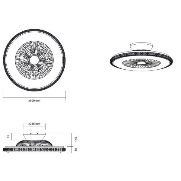 Dimensions R62412106 Ventilateur de plafond LED rond HARSTAD Trio Lighting | Éclairage LeonLeds