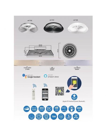 Ficha de productoVentilador de techo LED moderno Himalaya Blanco 7120 Mantra Iluminación | LeonLeds Iluminación
