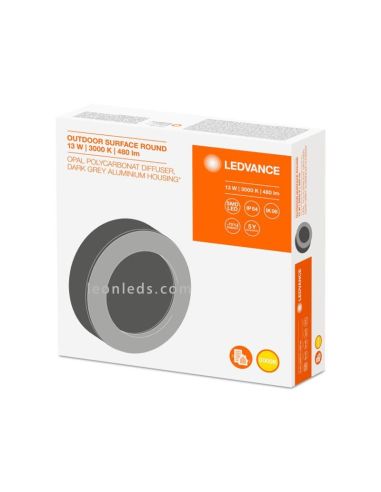 Cinza escuro redonda luz de parede LED ao ar livre Box Surface Round Osram LedVance | leonleds