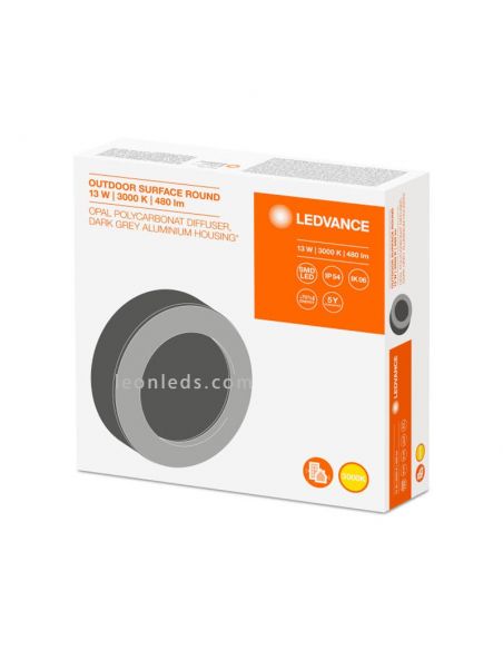 Applique murale d'extérieur à LED ronde gris foncé Box Surface Round Osram LedVance | leonleds