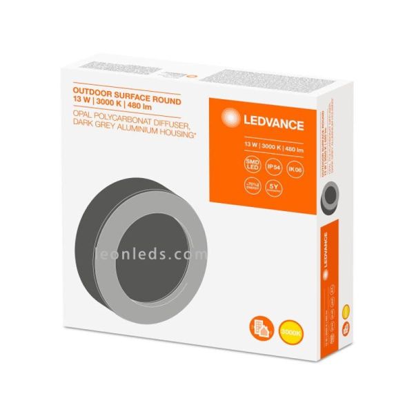Cinza escuro redonda luz de parede LED ao ar livre Box Surface Round Osram LedVance | leonleds