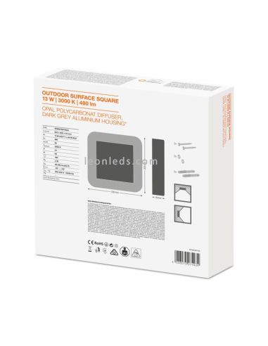 Caja Aplique LED para exterior cuadrado gris oscuro Surface Square | LeonLeds Iluminación