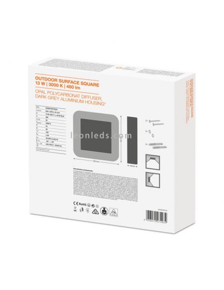 Caja arandela LED quadrada cinza escuro para exterior Surface Square | Leon Iluminação LED