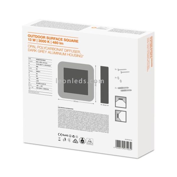 Caja Aplique LED para exterior cuadrado gris oscuro Surface Square | LeonLeds Iluminación