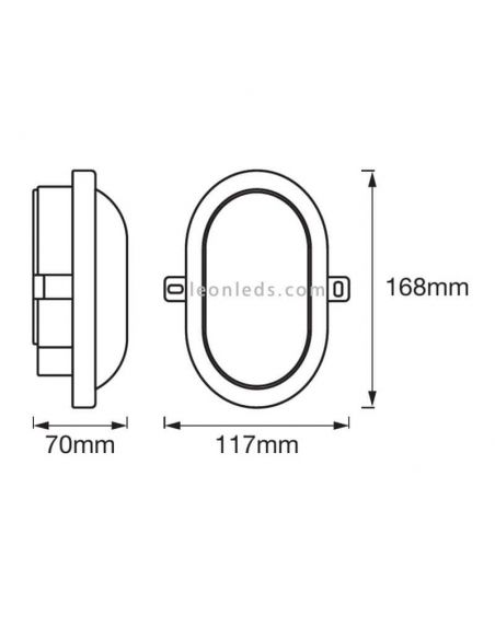 Dimensiones Aplique LED exterior ojo de buey Bulkhead negro | LeonLeds Iluminación