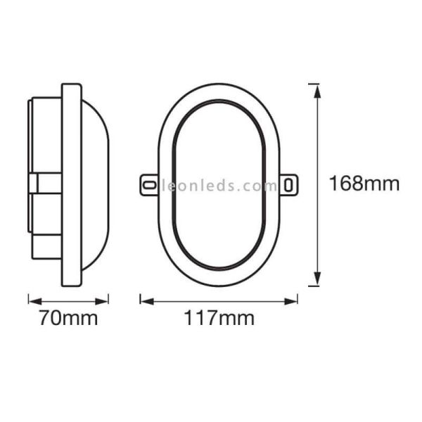 Dimensiones Aplique LED exterior ojo de buey Bulkhead negro | LeonLeds Iluminación