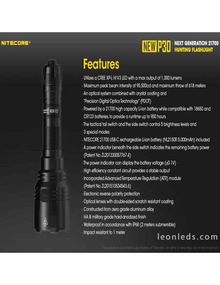 Linterna de Mano Nitecore New P30 Largo Alcance Nitecore | LeonLeds Iluminación