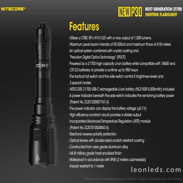 Linterna de Mano Nitecore New P30 Largo Alcance Nitecore | LeonLeds Iluminación