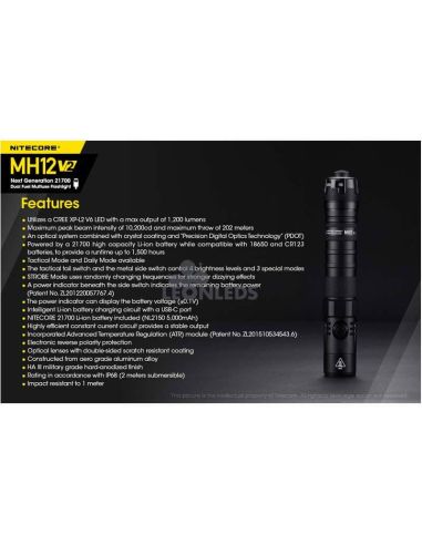 características Linterna LED 1200Lm MH12 Recargable Nitecore | LeónLeds Iluminación