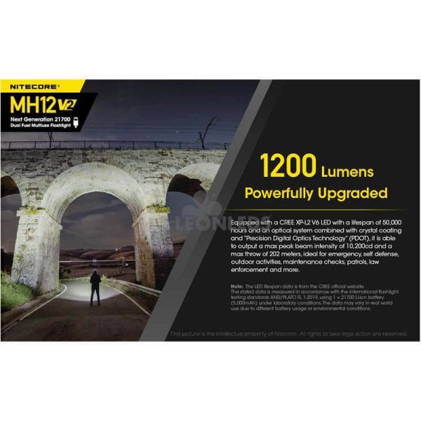 potencia 1200 lúmenes Linterna LED 1200Lm MH12 Recargable Nitecore | LeónLeds Iluminación