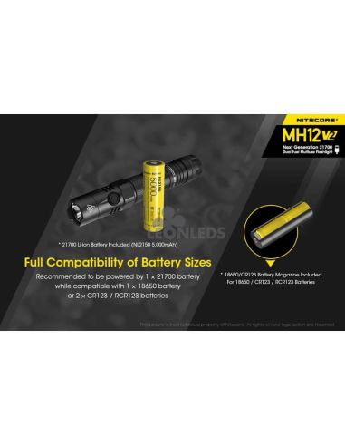 baterias compatíveis Nitecore Recarregável 1200Lm MH12 Lanterna LED | Leon Iluminação LED