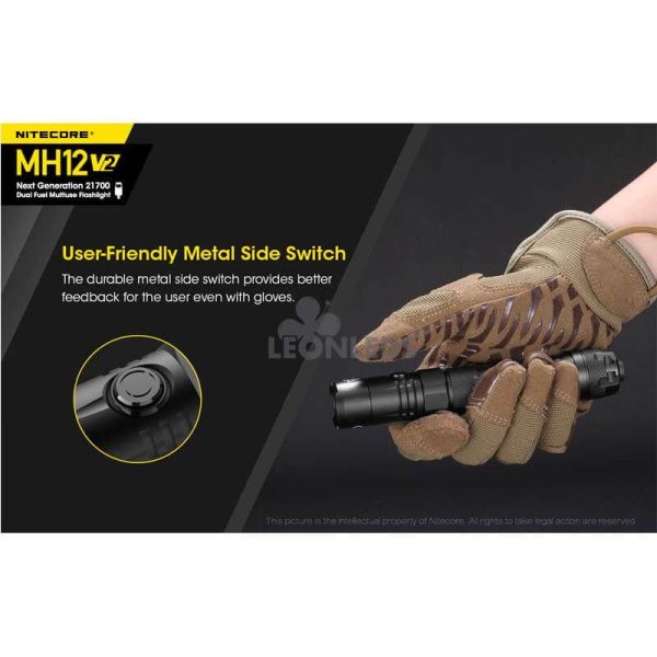 botón de metal amigable Linterna LED 1200Lm MH12 Recargable Nitecore | LeónLeds Iluminación