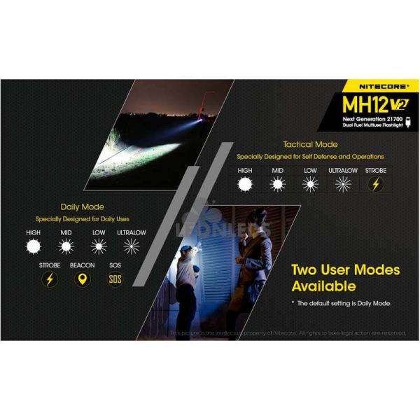 dos modos de uso Linterna LED 1200Lm MH12 Recargable Nitecore | LeónLeds Iluminación