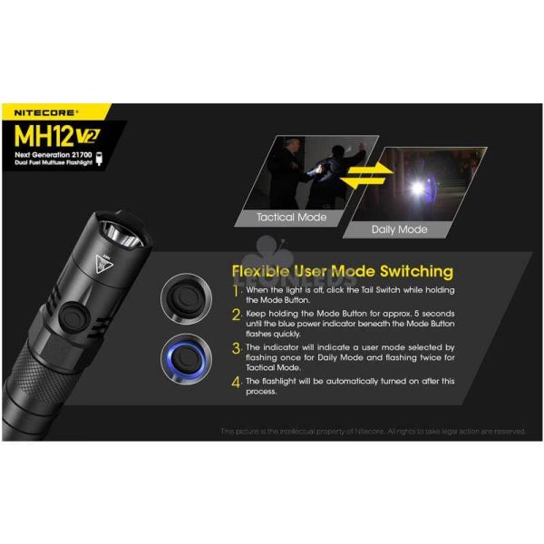 modos táctico y diario Linterna LED 1200Lm MH12 Recargable Nitecore | LeónLeds Iluminación