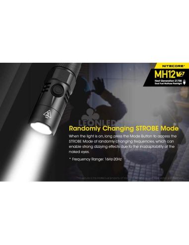modo de luz estropica Linterna LED 1200Lm MH12 Recargable Nitecore | LeónLeds Iluminación
