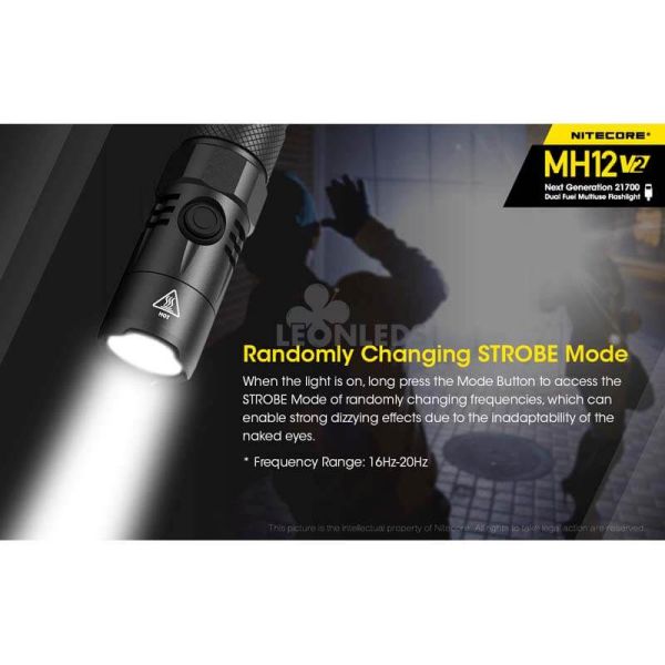 modo de luz estropica Linterna LED 1200Lm MH12 Recargable Nitecore | LeónLeds Iluminación