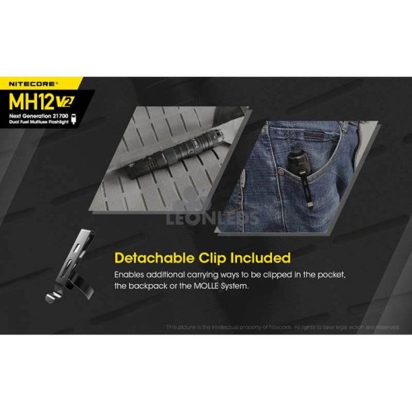 clip incluido Linterna LED 1200Lm MH12 Recargable Nitecore | LeónLeds Iluminación